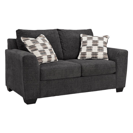 Causeuse en tissu noir ébène avec coussins - Loreo