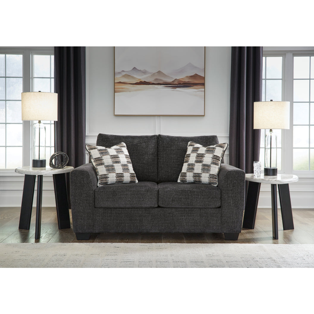 Causeuse en tissu noir ébène avec coussins - Loreo