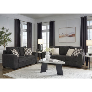 Causeuse en tissu noir ébène avec coussins - Loreo