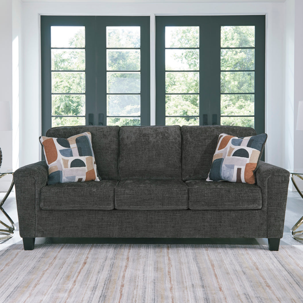 Sofa en tissu noir avec coussins - Erinslane