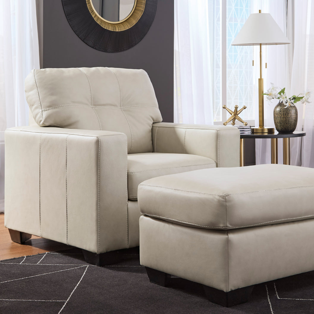 Ottoman en cuir beige pâle - Santorine