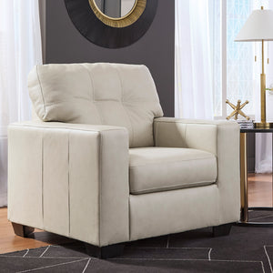 Fauteuil stationnaire en cuir beige pâle - Santorine
