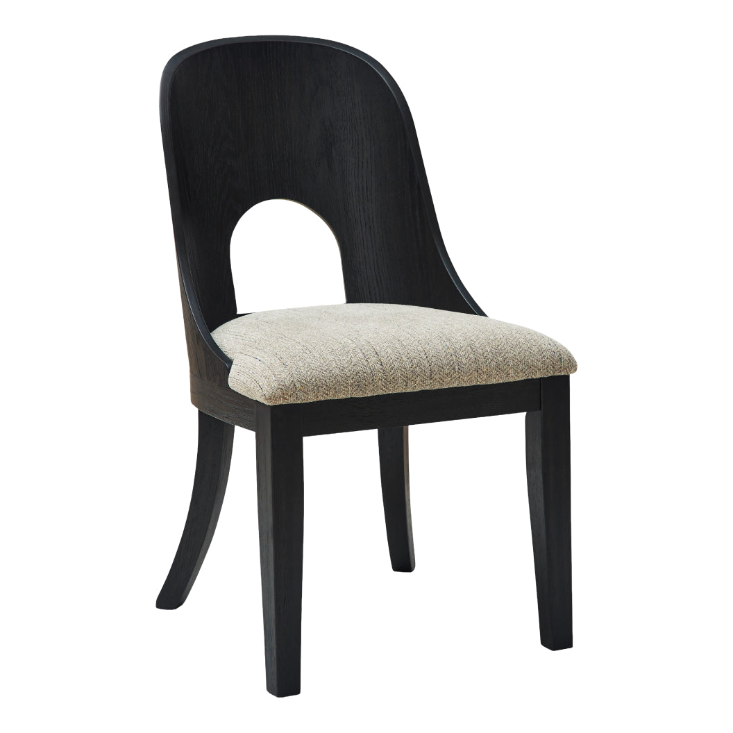 Ensemble de 2 chaises de salle à manger en bois noir avec assise rembourrée en tissu gris - Rowanbeck