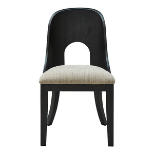 Ensemble de 2 chaises de salle à manger en bois noir avec assise rembourrée en tissu gris - Rowanbeck