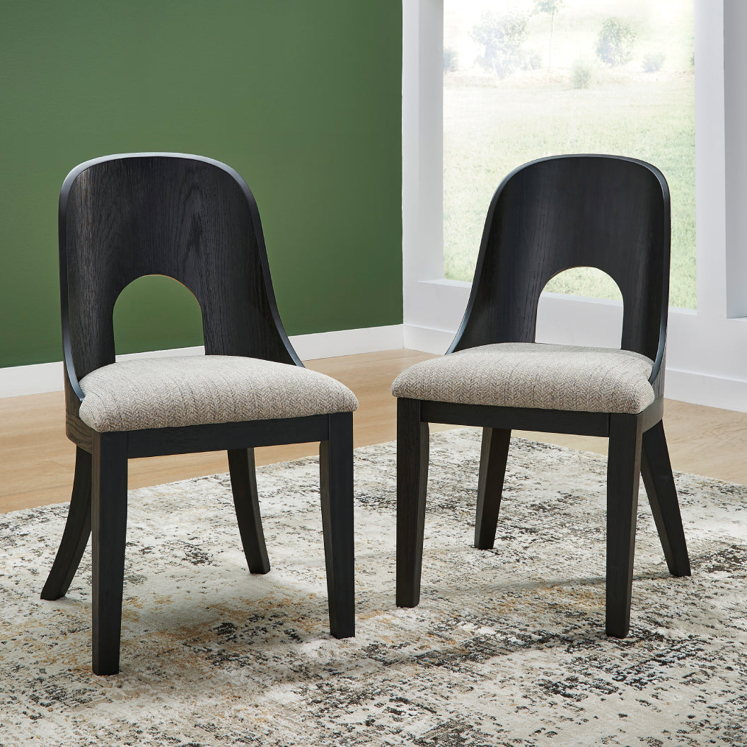 Ensemble de 2 chaises de salle à manger en bois noir avec assise rembourrée en tissu gris - Rowanbeck