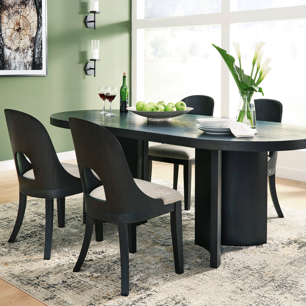 Ensemble de 2 chaises de salle à manger en bois noir avec assise rembourrée en tissu gris - Rowanbeck