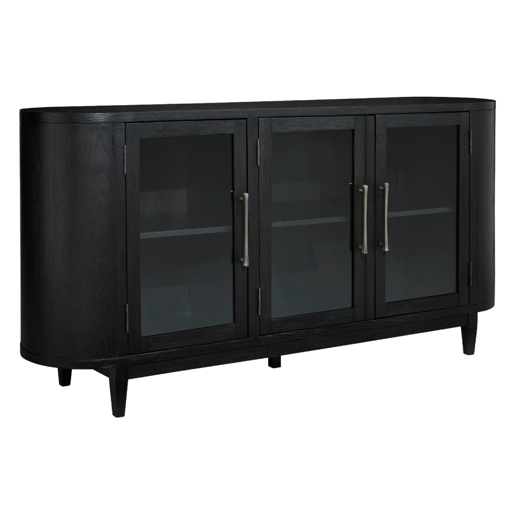 Buffet en bois/placage de chêne noir avec 3 portes vitrées - Rowanbeck