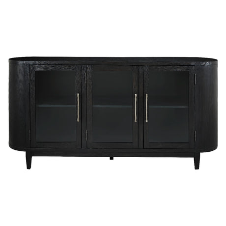 Buffet en bois/placage de chêne noir avec 3 portes vitrées - Rowanbeck