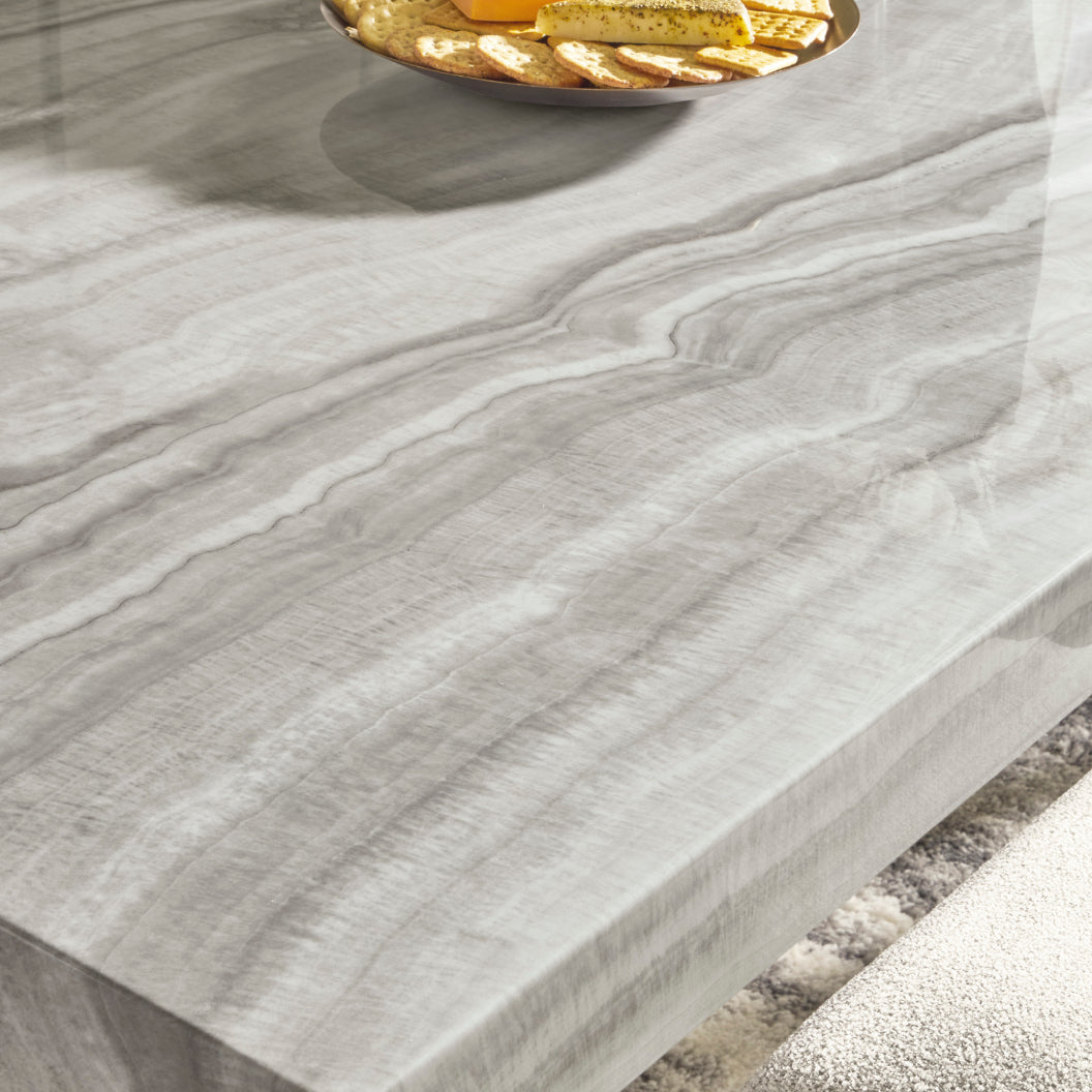 Table de salle à manger haute carrée en faux marbre gris pâle - Larawyn