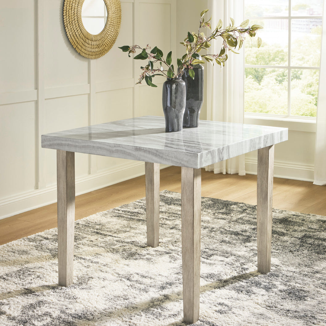 Table de salle à manger haute carrée en faux marbre gris pâle - Larawyn