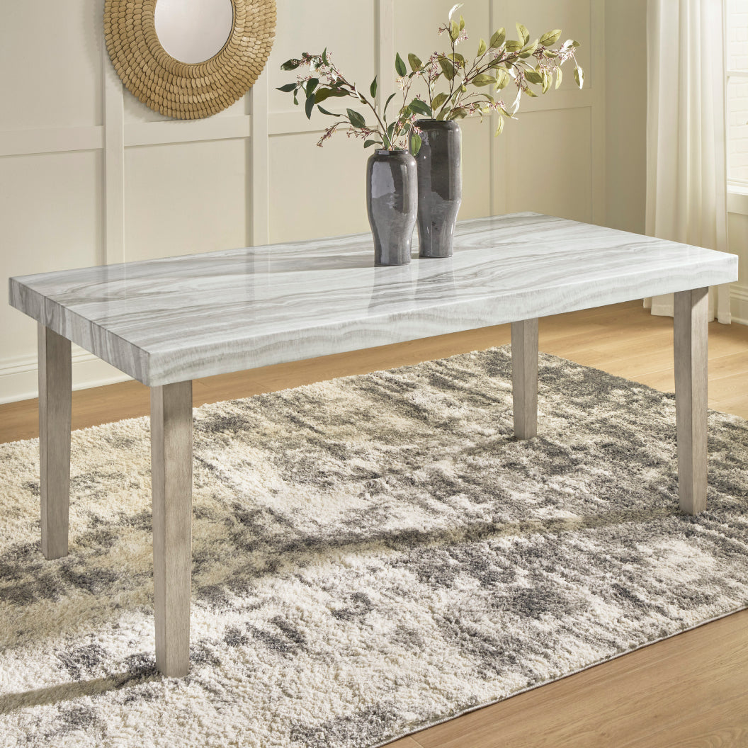 Table de salle à manger rectangulaire en faux marbre gris pâle - Larawyn