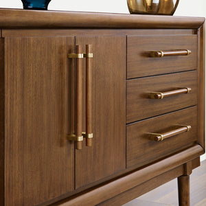 Buffet en bois/placage de manguier brun avec 2 portes et 3 tiroirs - Lyncott