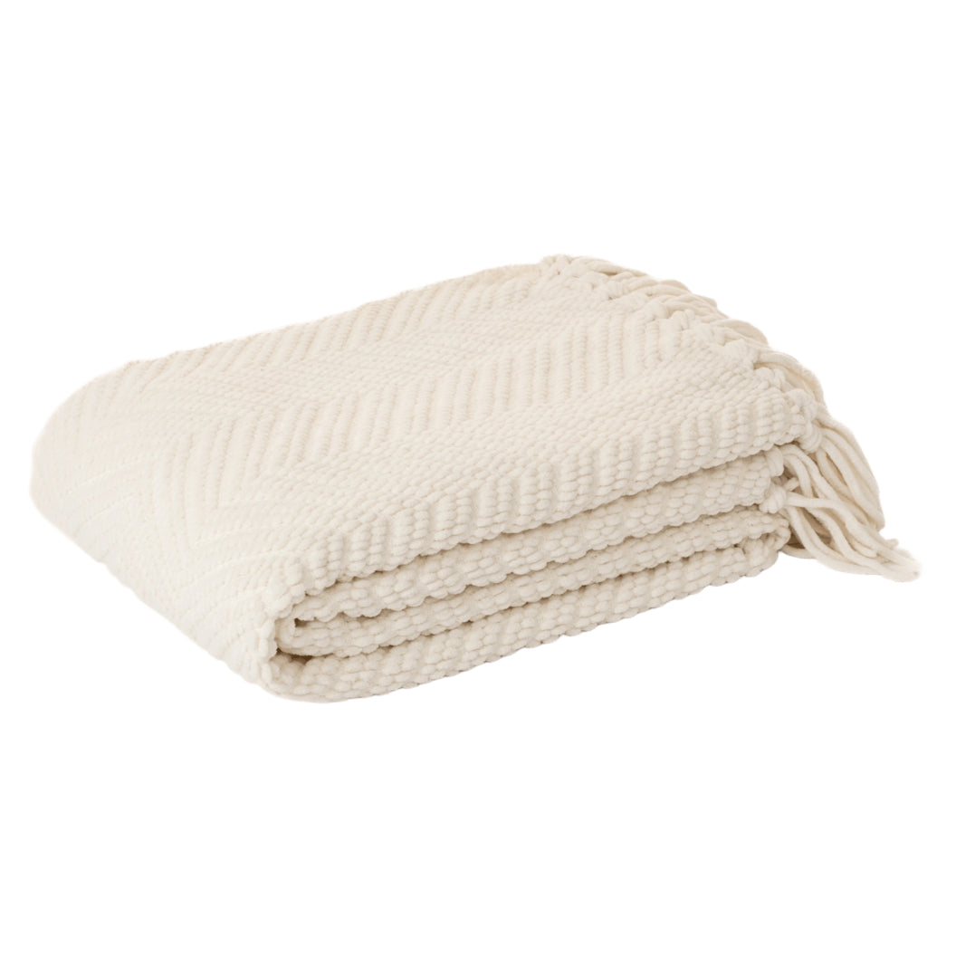Jeté 50 x 60 po en tissu chenille ivoire à franges - Emy