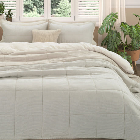 Cache-oreiller en coton rayé beige et ivoire Très grand - Tagliatelle