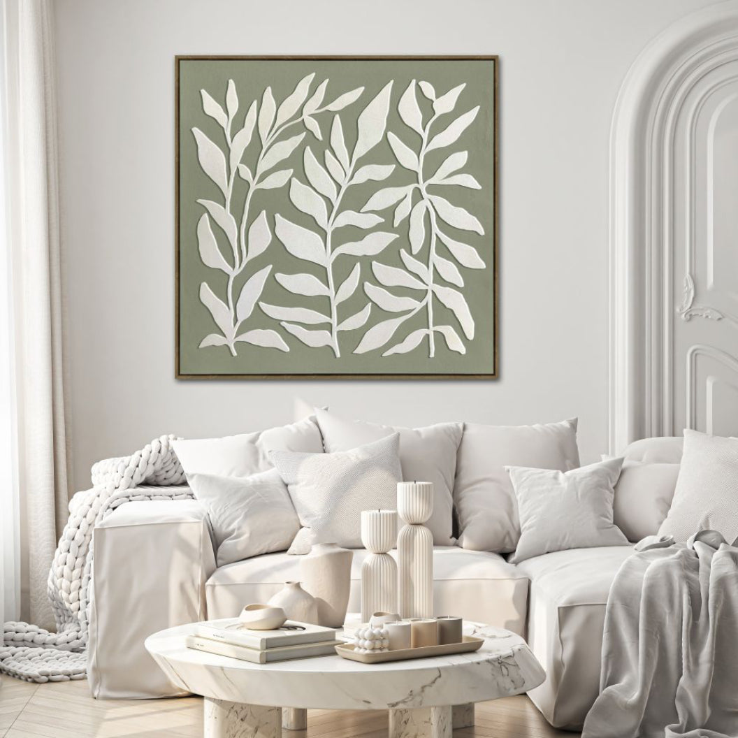 Toile 40 x 40 po avec un cadre en bois - Leafy Silhouettes