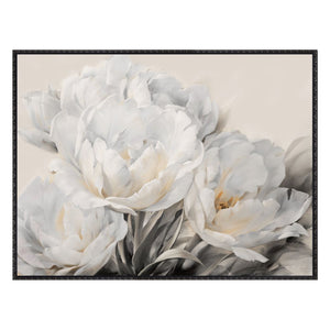 Toile 48 x 36 po avec un cadre noir vintage - White Tulips
