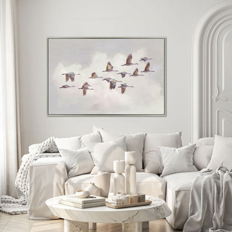 Toile 48 x 32 po avec un cadre en métal champagne - Silent Soar
