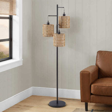 Lampe sur pied en métal noir et corde naturelle 73 po - I 9651