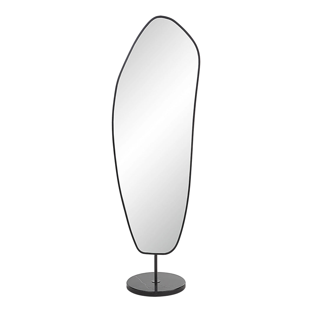 Miroir sur pied avec un cadre en fer et en marbre noir 71,5 po - Arlon