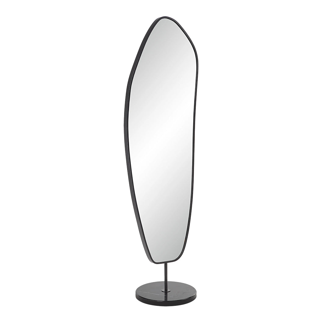Miroir sur pied avec un cadre en fer et en marbre noir 71,5 po - Arlon