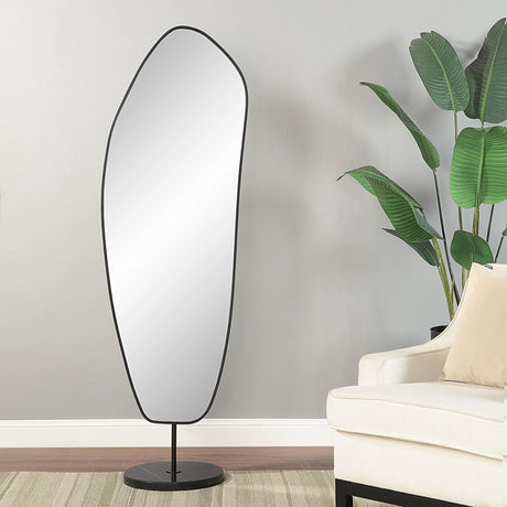 Miroir sur pied avec un cadre en fer et en marbre noir 71,5 po - Arlon