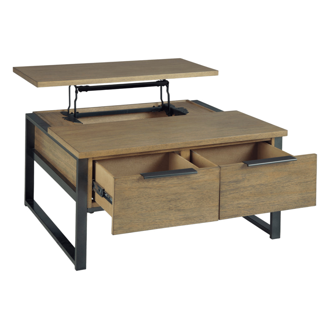 Table basse en placage/MDF brun clair avec plateau relevable - Montia