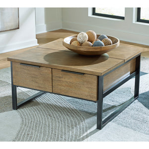 Table basse en placage/MDF brun clair avec plateau relevable - Montia