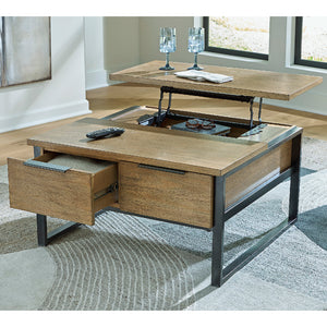 Table basse en placage/MDF brun clair avec plateau relevable - Montia