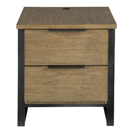 Table de bout en placage/MDF brun clair avec 2 tiroirs - Montia