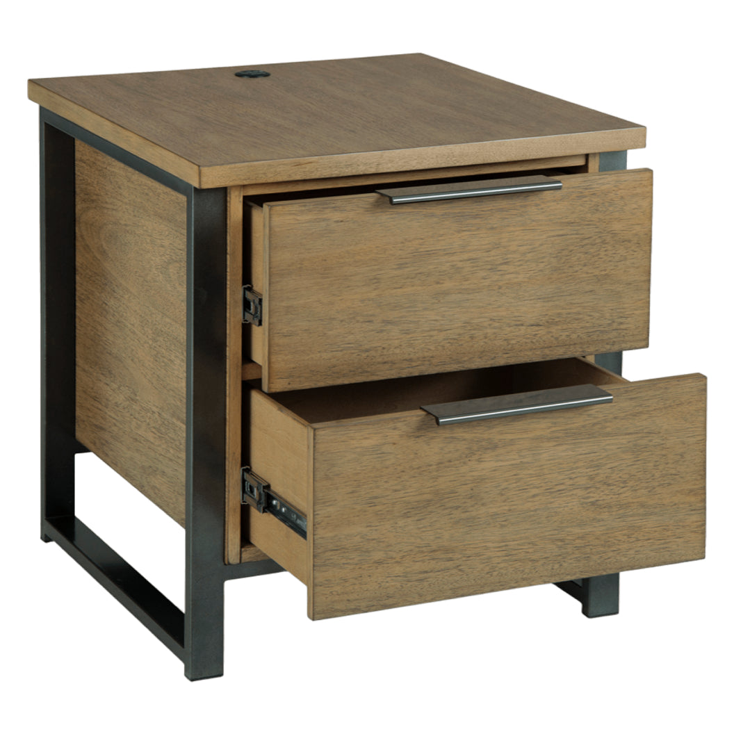 Table de bout en placage/MDF brun clair avec 2 tiroirs - Montia