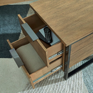 Table de bout en placage/MDF brun clair avec 2 tiroirs - Montia