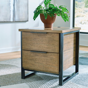 Table de bout en placage/MDF brun clair avec 2 tiroirs - Montia