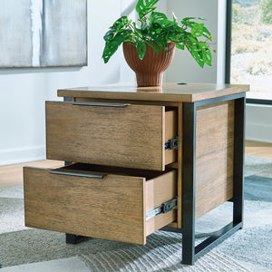 Table de bout en placage/MDF brun clair avec 2 tiroirs - Montia