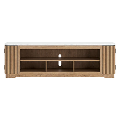 Meuble de télévision XL en mélamine/bois brun clair avec 2 portes - Camdill
