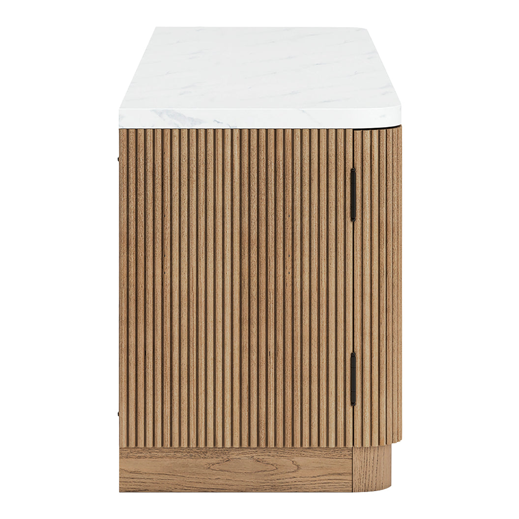 Meuble de télévision XL en mélamine/bois brun clair avec 2 portes - Camdill
