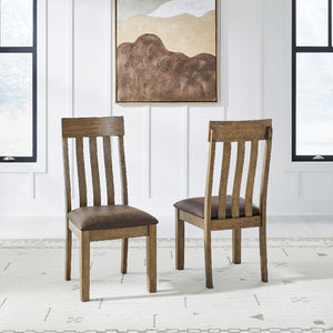 Ensemble de 2 chaises de salle à manger en bois avec assise rembourrée aspect cuir brun - Urbinforte