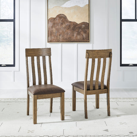 Ensemble de 2 chaises de salle à manger en bois avec assise rembourrée aspect cuir brun - Urbinforte