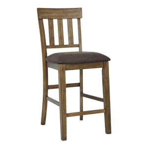 Ensemble de 2 tabourets de bar en bois avec assise rembourrée aspect cuir brun - Urbinforte