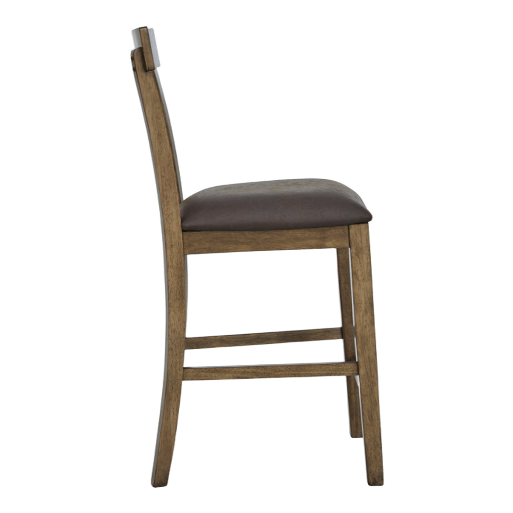 Ensemble de 2 tabourets de bar en bois avec assise rembourrée aspect cuir brun - Urbinforte