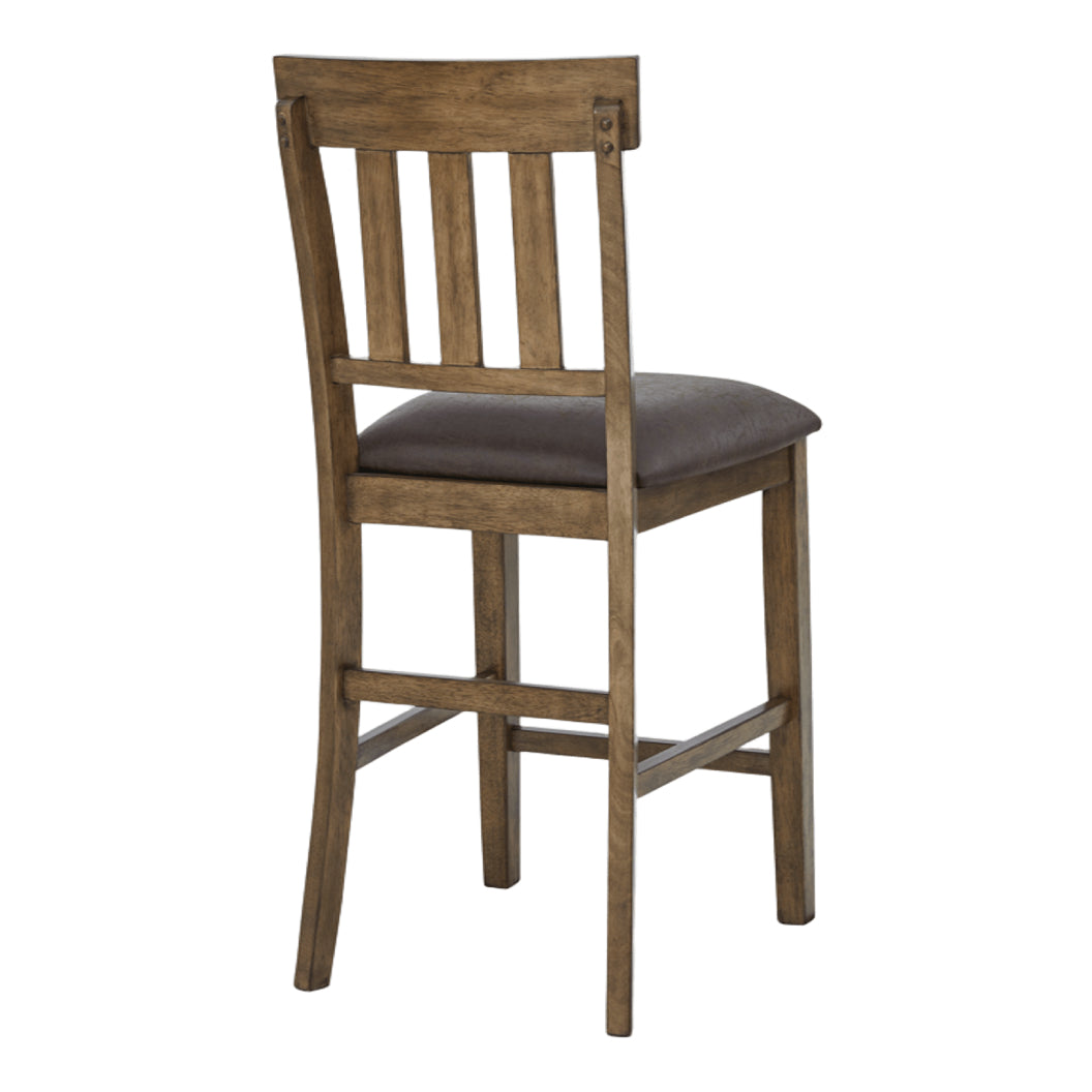Ensemble de 2 tabourets de bar en bois avec assise rembourrée aspect cuir brun - Urbinforte