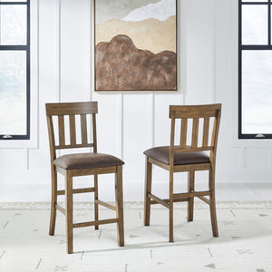 Ensemble de 2 tabourets de bar en bois avec assise rembourrée aspect cuir brun - Urbinforte