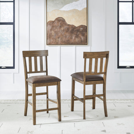 Ensemble de 2 tabourets de bar en bois avec assise rembourrée aspect cuir brun - Urbinforte