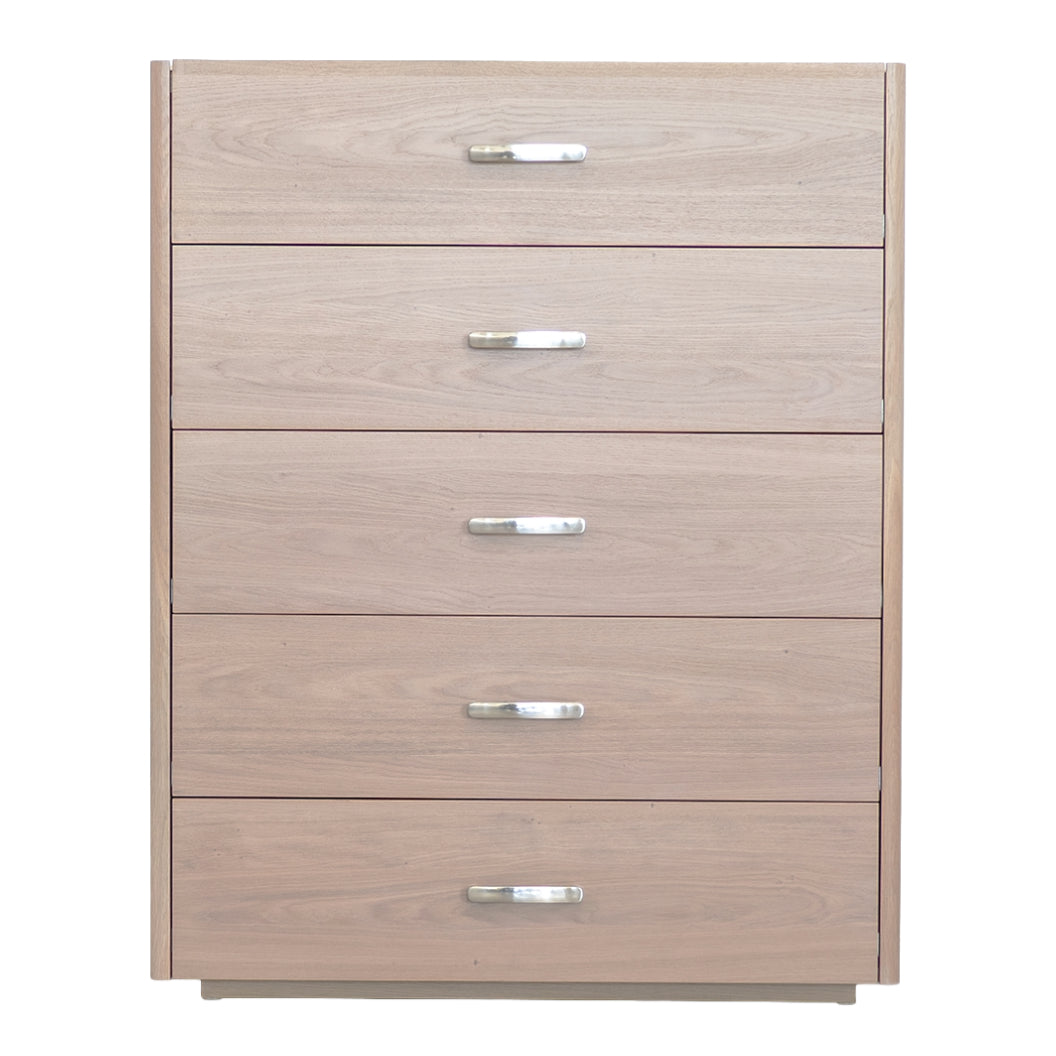 Commode à 5 tiroirs en placage de chêne naturel - Samantha