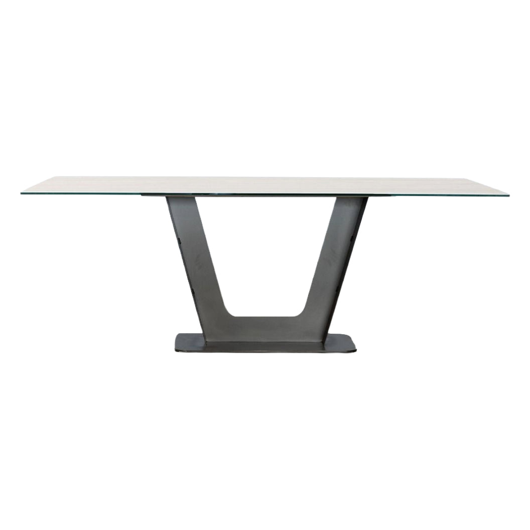 Table de salle à manger rectangulaire en porcelaine italienne crème et métal bronze - Amélia