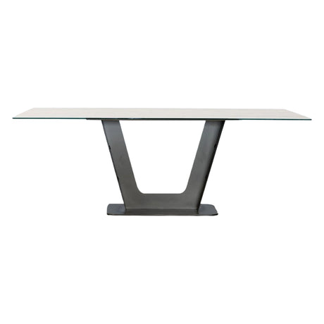 Table de salle à manger rectangulaire en porcelaine italienne crème et métal bronze - Amélia