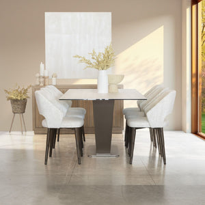 Chaise de salle à manger rembourrée en tissu blanc cassé - Lorna