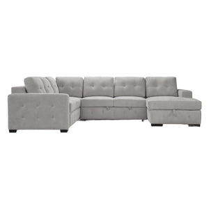 Sectionnel-lit en tissu gris avec rangement - Bobby
