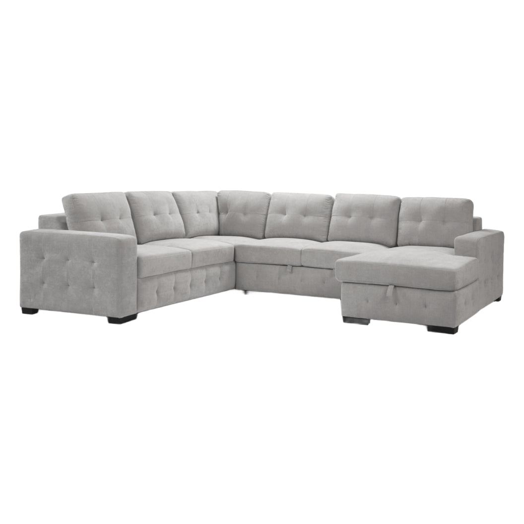 Sectionnel-lit en tissu gris avec rangement - Bobby