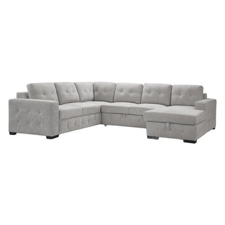 Sectionnel-lit en tissu gris avec rangement - Bobby