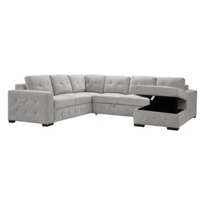 Sectionnel-lit en tissu gris avec rangement - Bobby